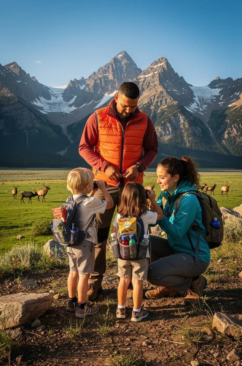 Scenic mountain trail with hikers equipped for seasonal weather during an outdoor adventure in the USA.